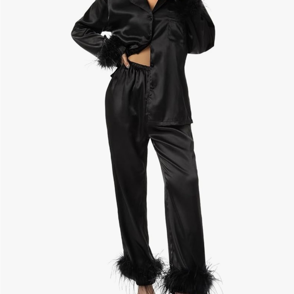 Black Satin Feather Pajamas
